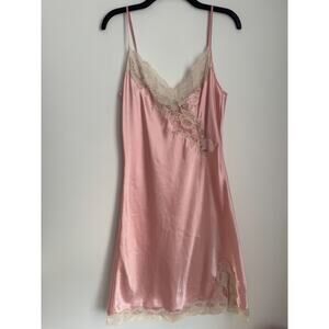 Vintage Victoria's Secret Satin Lace Trim Slip Dress Lingerie Gold Label